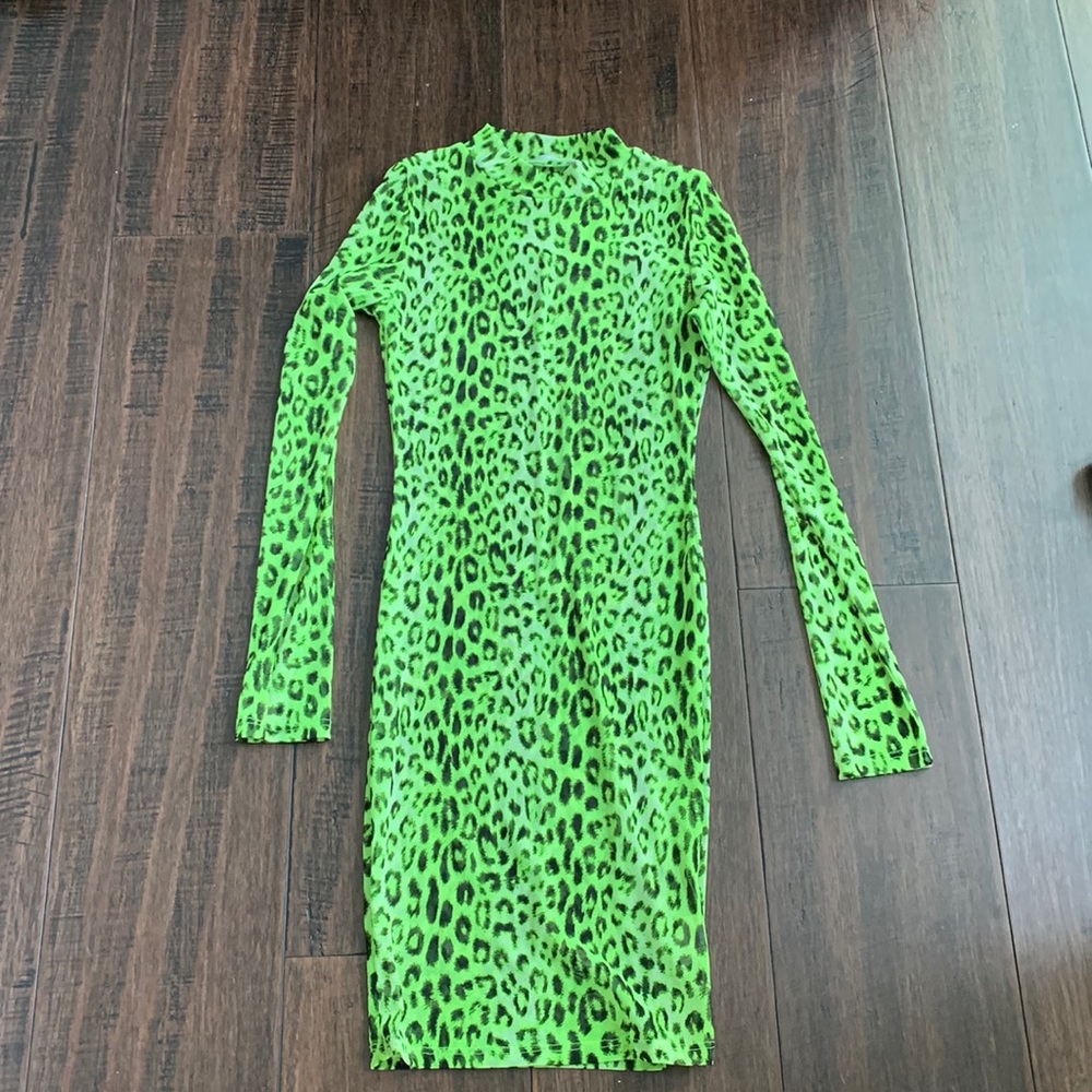 sheer long sleeve leopard dress